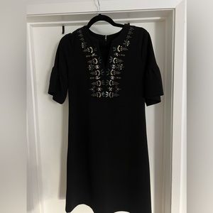 Black Short Sleeve Dress w/Green Beading